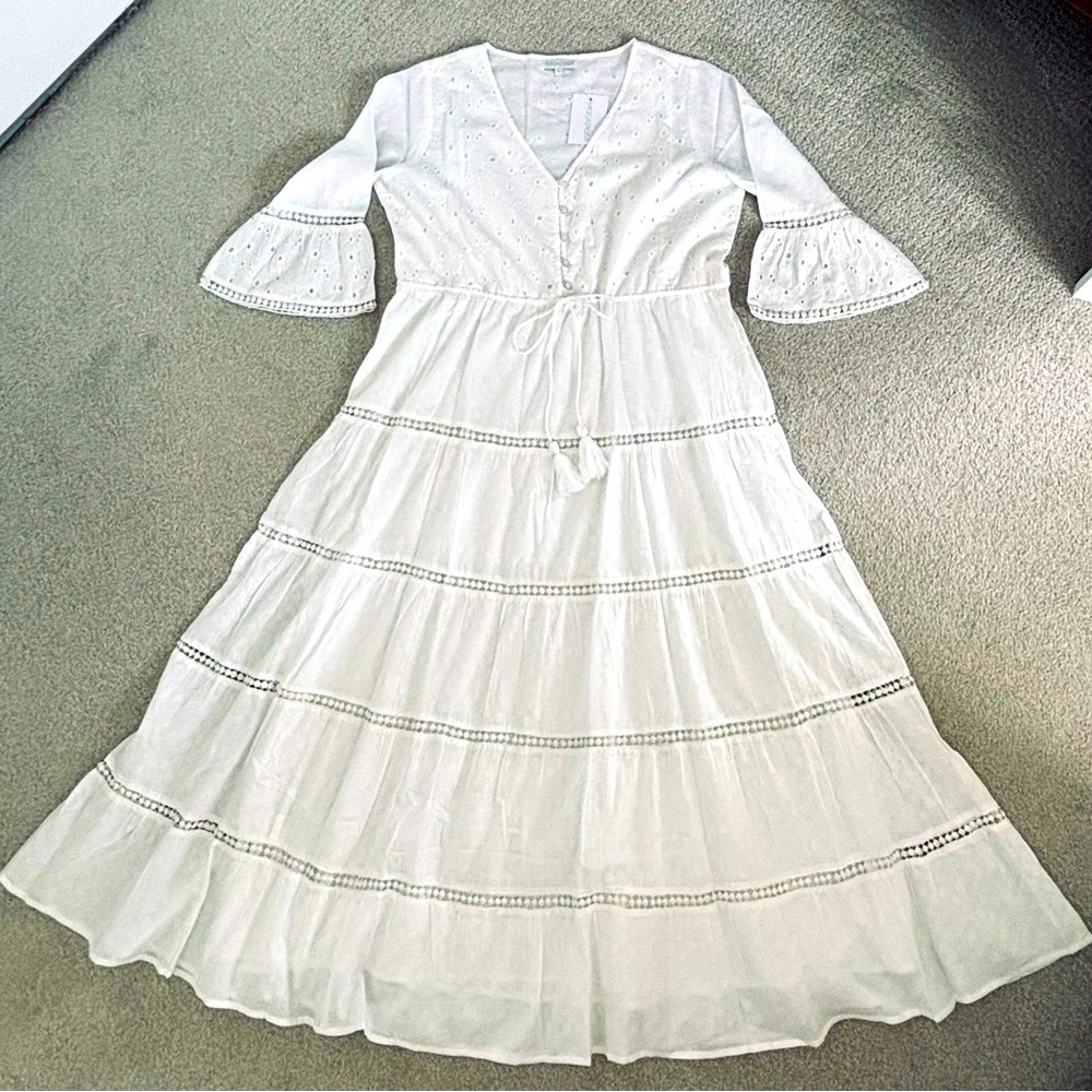 🌸 Beautiful White Cotton Maxi Dress